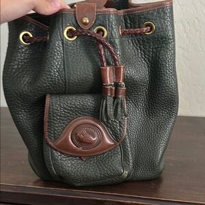Dooney & Bourke Vintage Leather Emerald Green Large Sling Bucket Bag